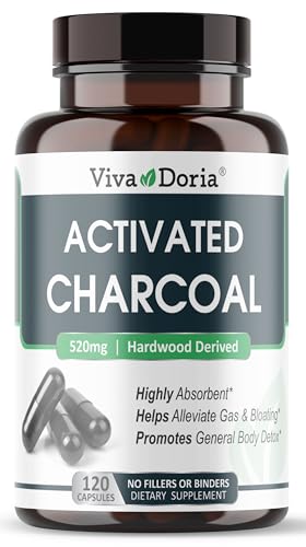 Viva Doria Activated Charcoal 520 mg, 120 Vegetable Capsules Highly Absorbent Helps Alleviate Gas & Bloating Supports Natural detoxification - size: 120 Count (Pack of 1)