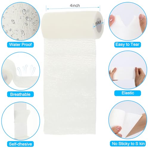 Treela 36 Pcs Self Adherent Bandage 4" X 5 Yard Wrap Breathable | Cohesive Bandage Elastic Adhesive Tape for Stretch Athletic Sports Wrist Ankle - color: White, size: 4" X 5 Yard