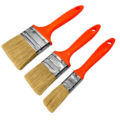 Premium Paint Brush Set – 3-Piece Boiled Bristle Brushes (1”, 2”, 3”) for Precision Painting | Professional & DIY Paint Brushes for Walls, Trim, Furniture & Crafts