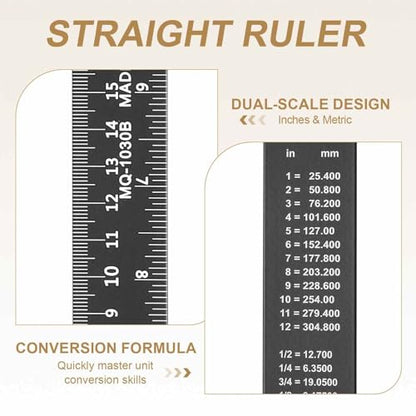 HARFINGTON 2pcs Metal Straight Ruler 30cm Metric SAE Aluminum Alloy Measuring Rulers Scale Tool with Hole for Measure Study Reading Classroom Office, Black - size: 30cm