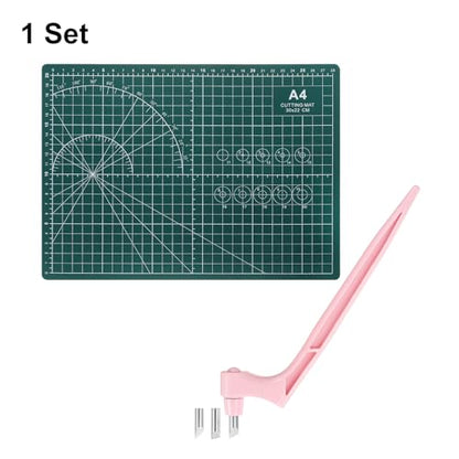 HARFINGTON Craft Cutting Tools 15/30/45 Degree Blades 360 Degree Rotating Blade Stainless Steel Cutter Pen Knife with Mat for DIY Crafts Stencils Scrapbooks, Pink - color: Pink