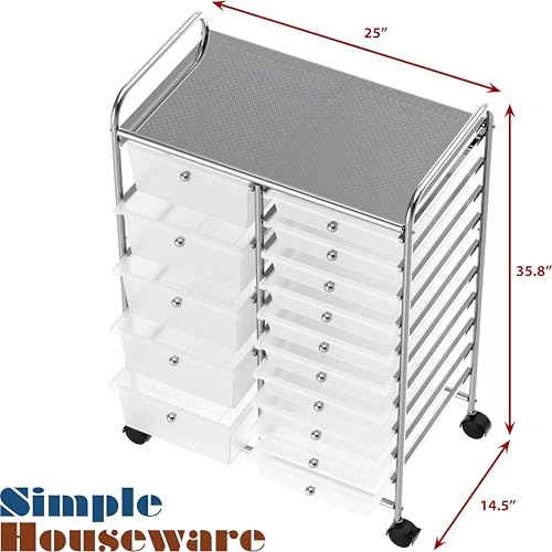Simple Houseware 15 Drawers Rolling Utility Cart Art Craft Storage, Chrome - color: Chrome, size: 15 Drawers