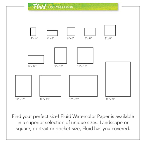 Fluid Watercolor Paper Block, 12 x 12 inches, 15 Sheets, 140 lb (300 GSM) Hot Press Pad for Artist Painting and Wet Media - size: 12 x 12