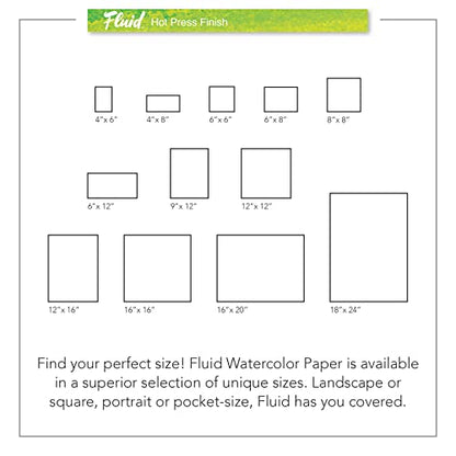 Fluid Watercolor Paper Block, 12 x 12 inches, 15 Sheets, 140 lb (300 GSM) Hot Press Pad for Artist Painting and Wet Media - size: 12 x 12