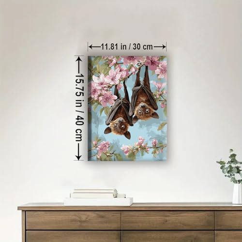 Aeontinity BAT Couple Dark Academia Halloween Animal Framed Canvas DIY Paint by Numbers Kit Bar Cafe Cave Home Room Wall Bathroom Porch Patio Decor Gift, 16 x 12 Inch - color: BAT COUPLE DARK ACADEMIA HALLOWEEN