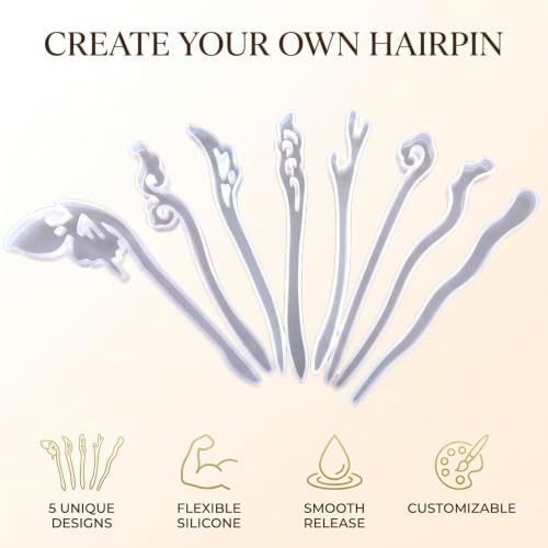 5 Pcs White Silicone Resin Hairpins Molds Hair Stick Kit for Jewelry Crafts Making Jewelry Resin Casting Molds,Jewelry Casting Supplies