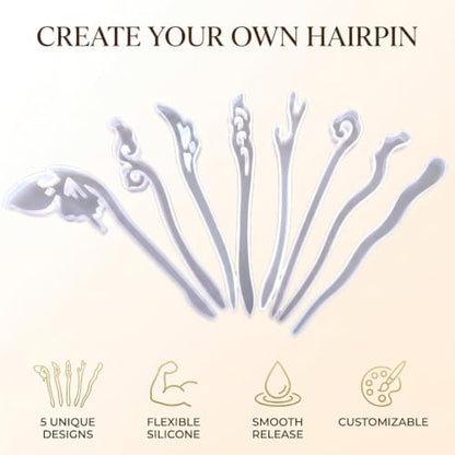 5 Pcs White Silicone Resin Hairpins Molds Hair Stick Kit for Jewelry Crafts Making Jewelry Resin Casting Molds,Jewelry Casting Supplies