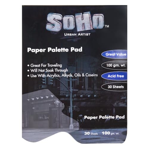 SoHo Urban Artist Disposable White Paper Palette Pads - Thick Paper Palettes for Acrylics, Oils, Watercolors, & More! - No Thumb Hole - 9 x 12