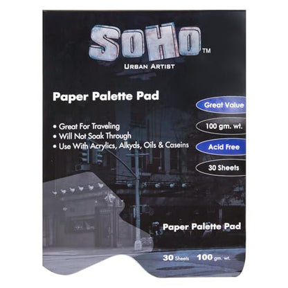 SoHo Urban Artist Disposable White Paper Palette Pads - Thick Paper Palettes for Acrylics, Oils, Watercolors, & More! - No Thumb Hole - 9 x 12