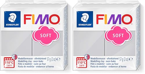 Staedtler FIMO Soft Polymer Clay - -Oven Bake Clay for Jewelry, Sculpting, Crafting, Dolphin Grey 8020-80 (Pack of 2) - color: dolphin grey, size: 57 g (Pack of 2)