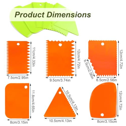 12-Piece Plastic Clay Scraper Set – Serrated Sculpture Knives & Scrapers for Soft Clay, Pottery & Craft Projects (Green/Orange)