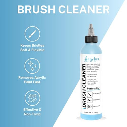 Angelus Brush Cleaner – Fast-Acting Cleaner for Brushes, Airbrushes & Art Tools – Effectively Removes Dried Acrylic, Oil, and Water-Based Paints, 8 ounces