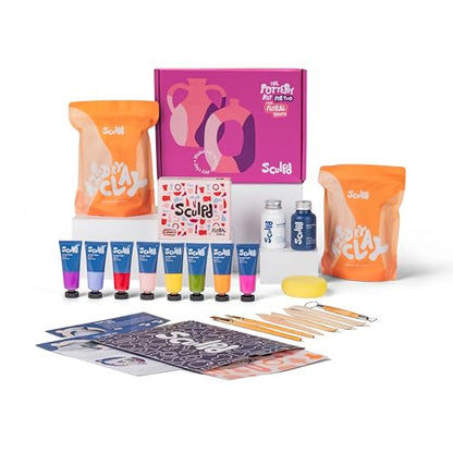 Sculpd Pottery Kit for Adults, Air Dry Clay with Tools, Floral Tones Gloss - style: Gloss Varnish with Floral Tones