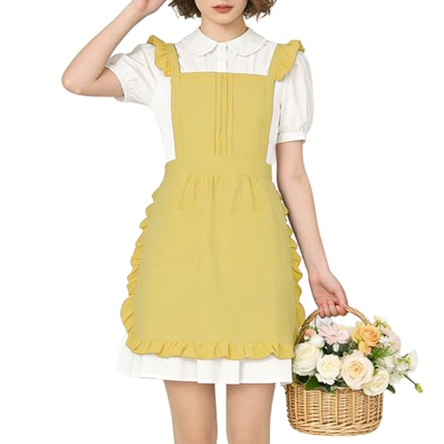 Vintage Ruffle Apron for Women, Cute Kitchen Apron for Cook - color: Yellow