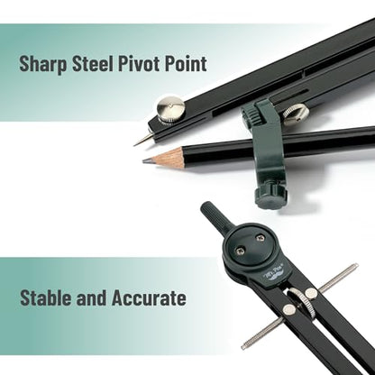 Mr. Pen- Metal Geometry Compass, Center-Wheel Design - color: Black