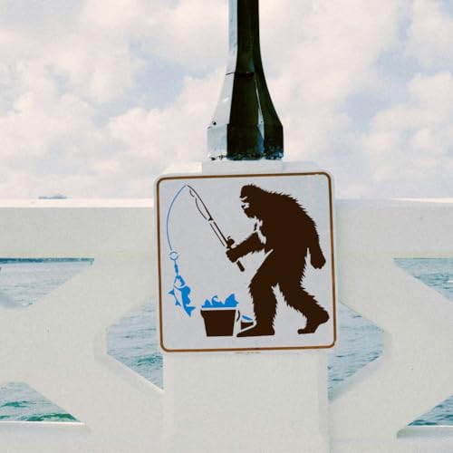 Sasquatch Fishing Stencil for Painting, 11.8"x11.8" Reusable Sasquatch Stencil Drawing Template, DIY Craft Paint Template for Wall Home Decor Wood Burning Card Journal Canvas - style: Fishing
