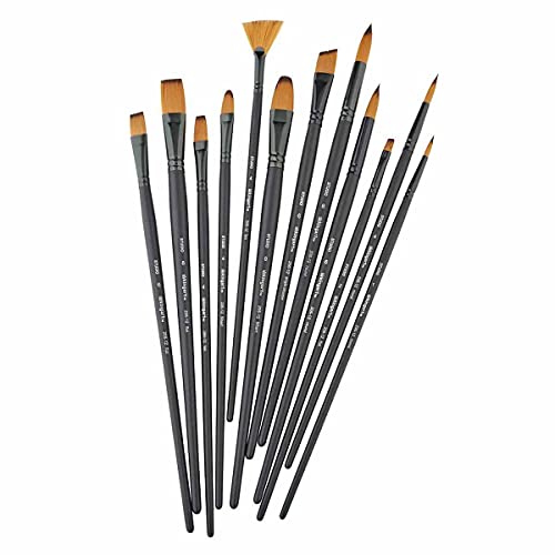 KINGART 12-Piece Paint Brushes Set, Wooden Handles Brushes with Canvas Brush Case, Professional for Oil, Acrylic and Watercolor Painting, Great for Easel & Canvas Art