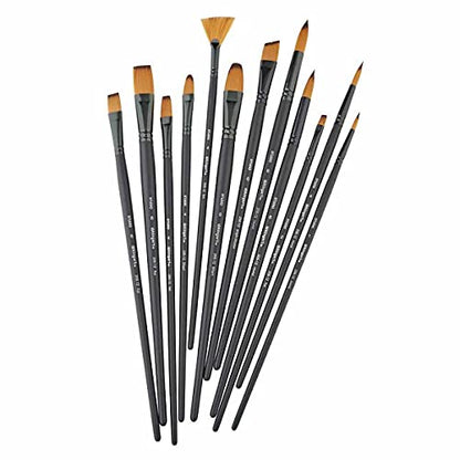 KINGART 12-Piece Paint Brushes Set, Wooden Handles Brushes with Canvas Brush Case, Professional for Oil, Acrylic and Watercolor Painting, Great for Easel & Canvas Art
