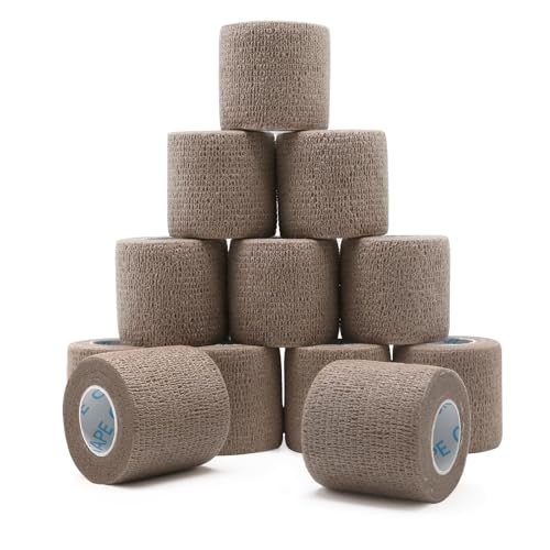 OK TAPE 12 Rolls Self Adhesive Bandage Wrap, Cohesive Elastic Athletic Tape - color: Coffee, size: 2 Inch