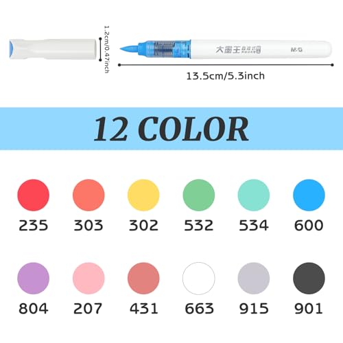 M&G 12 Colors Acrylic Paint Markers, Acrylic Paint Pens Set with Brush Tip, High-Capacity Water-Based Marker, Art Supplies for Coloring Books Drawing Glass Painting Rock Paper Wood Fabric Canvas DIY
