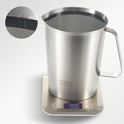 18/8 Stainless Steel Measuring Cup with Handle and Pour Spout, Heavy Duty Commercial Kitchen Measuring Pitcher for Restaurant, Bakery, Food Prep and Large Batch Cooking, 64 OZ (8 Cup, 2000 ML) - color: Flat Handle, size: 64 OZ (8 Cup, 2000 ML)