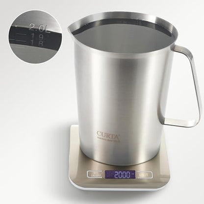 18/8 Stainless Steel Measuring Cup with Handle and Pour Spout, Heavy Duty Commercial Kitchen Measuring Pitcher for Restaurant, Bakery, Food Prep and Large Batch Cooking, 64 OZ (8 Cup, 2000 ML) - color: Flat Handle, size: 64 OZ (8 Cup, 2000 ML)