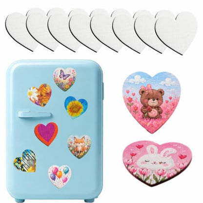Small Canvases Boards 15 Pack Heart Shape 3 Inch Paintable Fridge Magnets | 15 Pack paintable heart canvases with magnetic backing for classroom crafts, party activities, fridge art, and handmade gifts - style: Heart-15 pcs