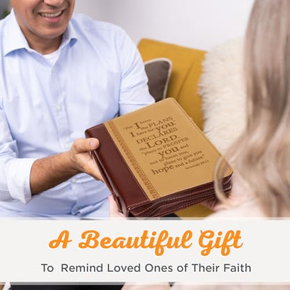 Christian Art Gifts Faux Leather Bible Cover: I Know The Plans, Brown & Tan | Large, Bible Verse, Book Cover, Case, Zipper, Pocket Storage, Pen Loops, Bible Study Supplies, Encouragement Gifts for Men - size: Large