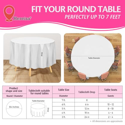White Round Disposable Plastic Tablecloth 84 Inch [5-Pack] - Waterproof, Oil-Resistant for Parties & Events - color: Fa2 - White, size: 5 PACK | Round | 84 Inch