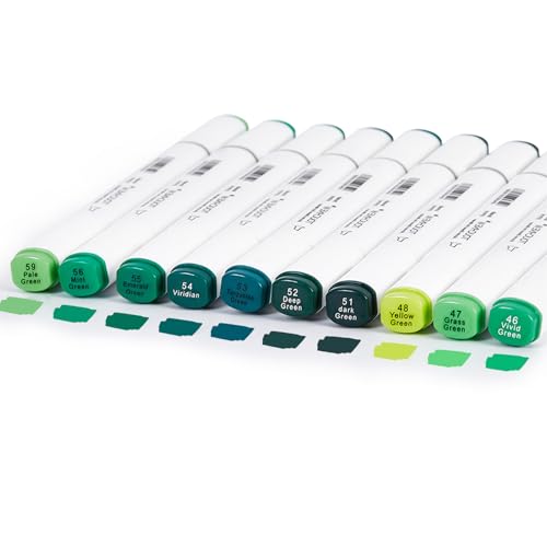 10Pcs Alcohol Markers Pure Color Series,T6 Upgrade Dual Tip Art Solid Color Markers Set for Beginner Drawing Sketching Painting Graffiti DIY Crafts (Green) - color: Green