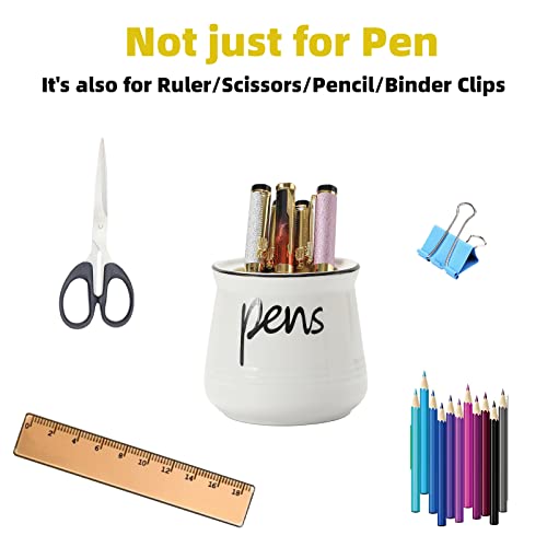 ONTUBE Porcelain Pens Holder Stand ,Ceramic Pencils Holder (White) | Porcelain, ceramic, pen & pencil holder, sturdy, easy-clean, non-slip, compact, elegant, durable, versatile, white, modern - color: White