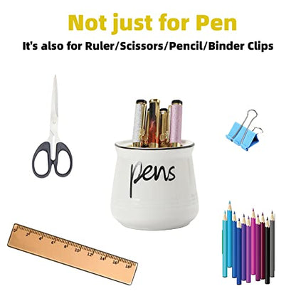 ONTUBE Porcelain Pens Holder Stand ,Ceramic Pencils Holder (White) | Porcelain, ceramic, pen & pencil holder, sturdy, easy-clean, non-slip, compact, elegant, durable, versatile, white, modern - color: White