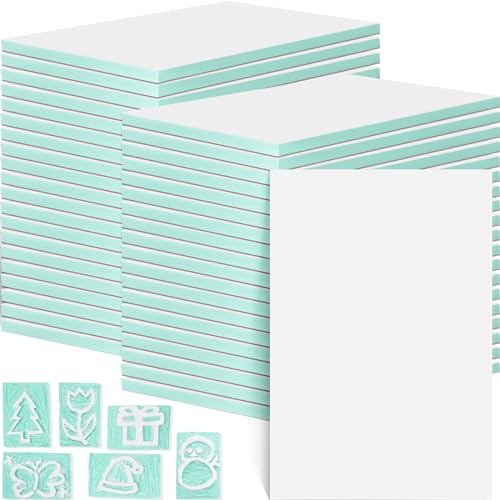 Frienda 40 Pcs 4"x6" Rubber Carving Blocks Linoleum Block Stamp Making Kit Soft Rubber for Craft Project Beginners Stamp Maker Printmaking Supplies (White and Green) - color: White and Green