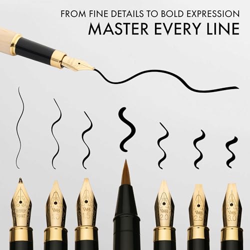 Wordsworth & Black Luxury Bamboo Maple Calligraphy Pen Set, 6 Nibs | Fountain Ink Bottle, Cartridges , Refill Converter, Gift for Men , Women, Smooth Writing, Journaling , Lettering - color: Maple Wood