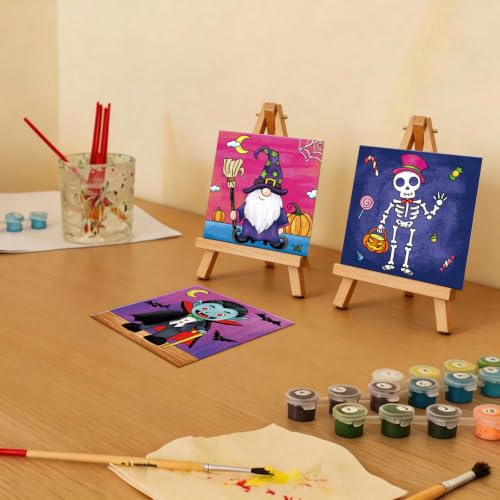 Anseal 12 Packs Pre Drawn Canvas to Paint, 4" X 4" Halloween Pre-Printed Paint Party for Painting, Pre Stretched Canvas Outline Painting Boards for Paint Lovers, Party Favor - style: Halloween