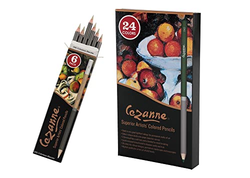 Cezanne Premium Colored Pencil Set with 6pk Colorless Blenders - Soft Wax Core Colored Pencils for Drawing, Blending, Coloring, Professional Artists & More! - 24-Count - size: 4 Count (Pack of 6)