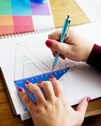Honagu Triangular Ruler Set, 4 Pieces Aluminum Alloy Ruler, Metal Drafting Ruler, Geometric Protractor for Students, Draftsmen, Engineers, School Office Supplies (Sky Blue) - color: Sky Blue