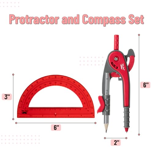 Mr. Pen- Geometry Compass and Protractor Set, 6 Inch Compass - color: Candy Apple Red, size: 1 Set
