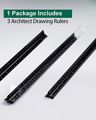 Architectural Scale Ruler 3 Pack Aluminum Triangular Ruler 12 Inch Imperial Metal Scale Ruler for Blueprint Drafting Ruler for Architect, Civil Engineer, Draftsman - size: Architect 3 Packs
