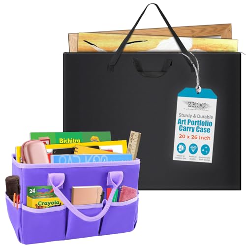 ZKOO Art Portfolio Bag (Black, 20" * 26") + Art Craft Storage Bag, Purple