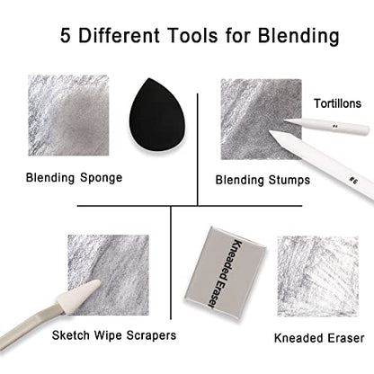 HIFORNY 38 PCS Sketch Drawing Tools - Blending Stumps and Tortillions Set Blending Tools with Art Sketch Wipe Scrapers,Rub Sponge,Kneaded Eraser and Sandpaper Sharpeners