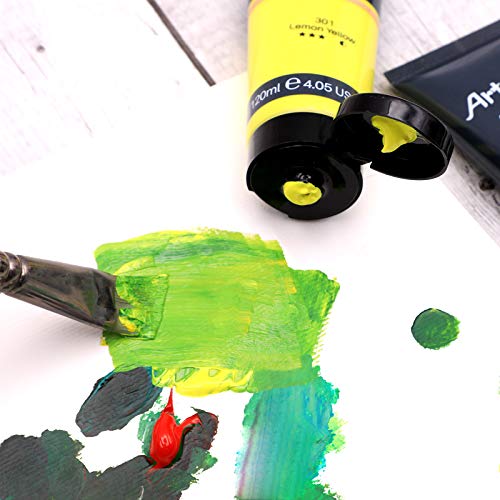 Artecho Yellow Acrylic Paint, Lemon Yellow Paint (120ml / 4.05oz) Tubes, Art Craft Paints for Canvas, Rock, Stone, Wood, Fabric, Art Supplies | Semi Glossy Finish, High Pigment Rich Color Craft Paint for Canvas, Rocks, Wood, Fabric, Ceramic, Non-Toxic - c