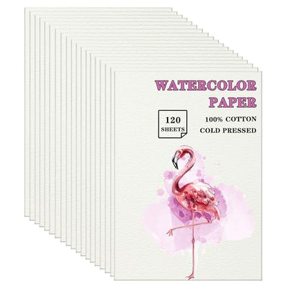 Silunkia 120 Sheets 100% Cotton Watercolor Paper 8.5 x 11 Painting 140lb - size: 8.5 x 11