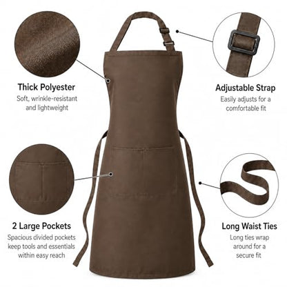Tosewever Chef Apron Hat Set for Women and Men, Adjustable Bib Apron with 2 Pockets Costume Apron for Father Kitchen Cooking - color: Brown