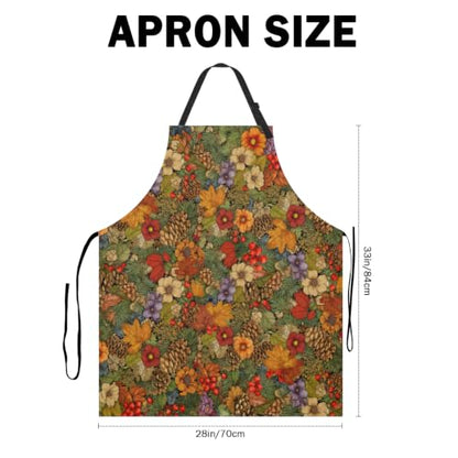 Fall Winter Aprons Pinecone Red Berry Kitchen Apron with 2 Pockets and Adjustable Neck Strap Autumn Thanksgiving Maple Leaf Flowers Cooking Apron for Baking Crafting Gardening - color: Fall Winter