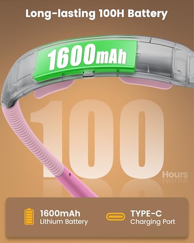 Glocusent Neck Light with Timer, 100 Hours Book Light for Bedtime Reading | Neck Reading Light, 3-Color, 5 Brightness, Bendable, Ergonomic, 1600mAh, Rechargeable, Eye Care, Sleep Aid, Travel Lock, Gift - color: Pink