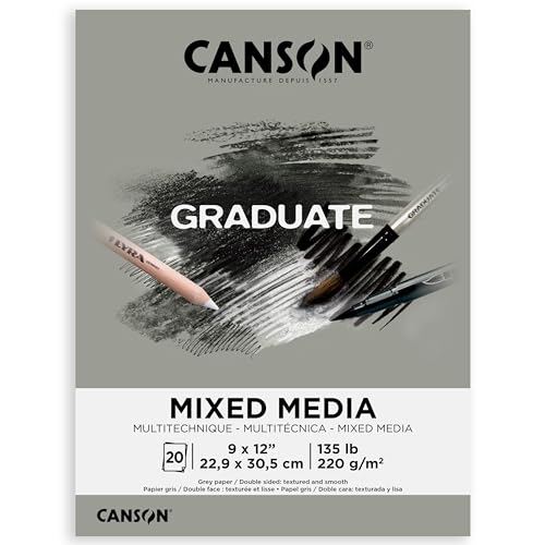 Canson Graduate Grey Toned Mixed Media Pad, Foldover, 9x12 inch, 20 Sheets | Artist Paper for Adults and Students - Watercolors, Mixed Media, Markers and Art Journaling - color: Grey Paper, size: 9x12 inch