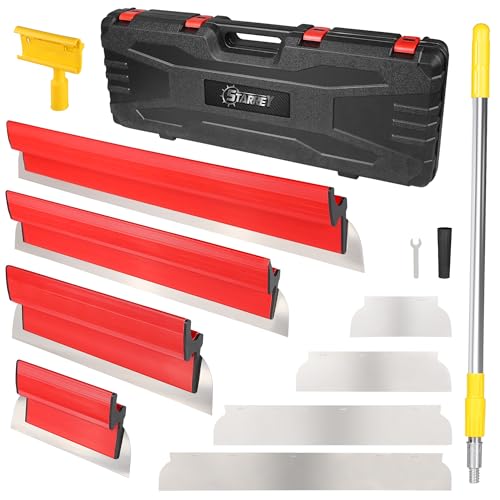Drywall Skimming Blade Set with 30" - 48" Extension Handle 10in/16in/24in/32in Stainless Steel Skimming Blades for Wall Surface Smoothing Ideal for Drywall Plaster Wallboard Repair Joint - size: 10+16+24+32 inch