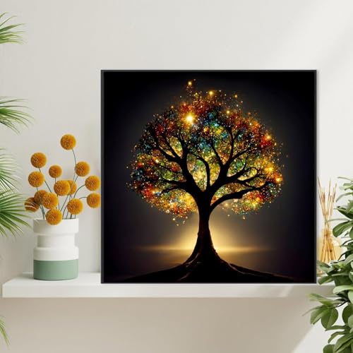 KINPLUB 5D Diamond Painting Kits for Adults, Glitter Tree of Life Diamond Art Kits for Adults Beginners, DIY Full Round Drill Paint by Diamonds, Home Wall Decor 12 x 12 Inch - color: Glitter Tree