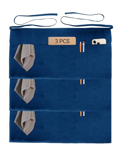Xeoxarel Aprons with 4 Pockets (Available in 3 Pack / 7 Pack) 23.5'' X 11.5'' - color: 3 Pack Waist Apron-navy Blue
